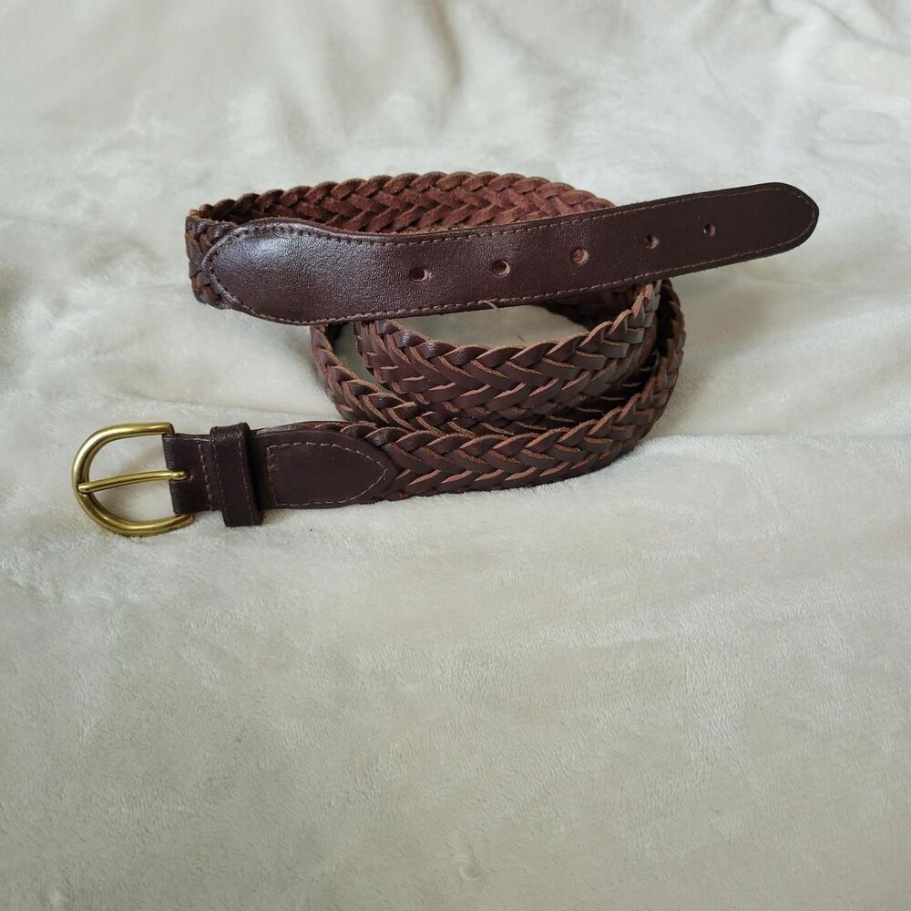 VTG Genuine Leather Brown Braided Belt Western Cowboy Unisex Basics Boho
